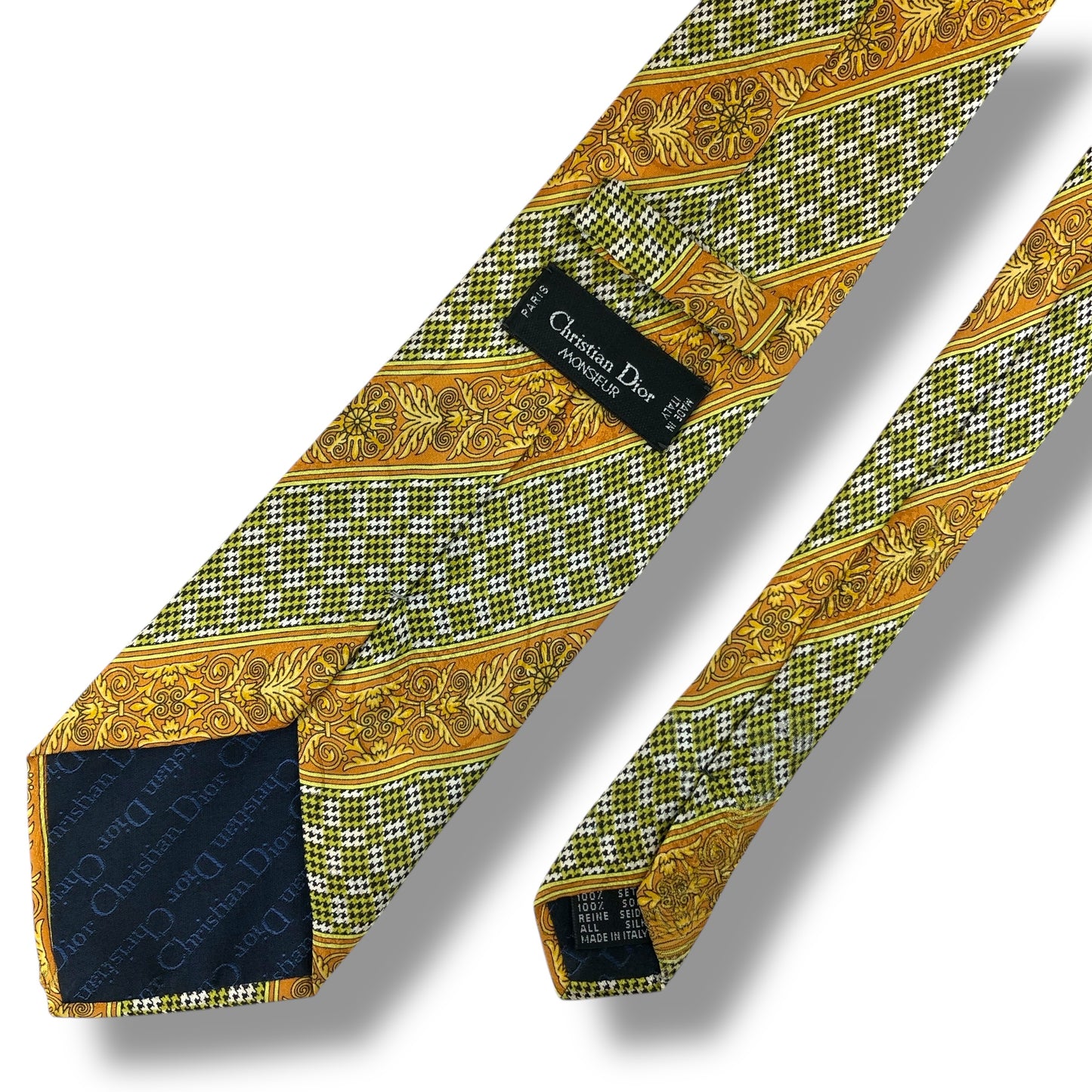 【7515】良品！クリスチャンディオール　ネクタイ　黄緑系　オレンジ系