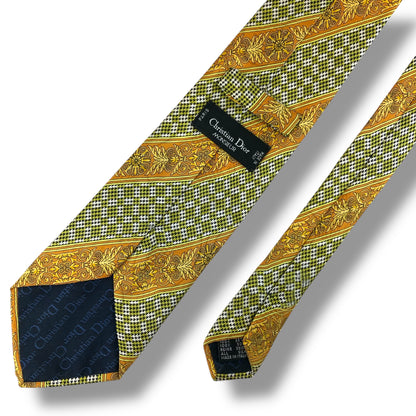 【7515】良品！クリスチャンディオール　ネクタイ　黄緑系　オレンジ系