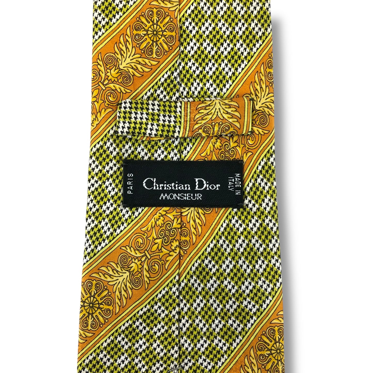 【7515】良品！クリスチャンディオール　ネクタイ　黄緑系　オレンジ系