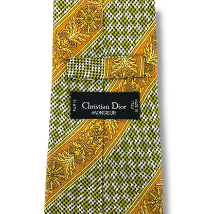 【7515】良品！クリスチャンディオール　ネクタイ　黄緑系　オレンジ系