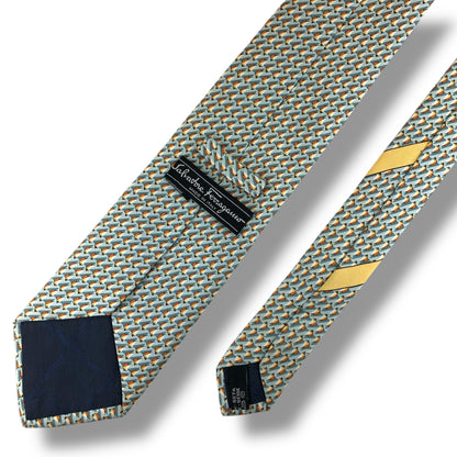 【7518】美品！サルヴァトーレフェラガモ　ネクタイ　ライトグリーン系