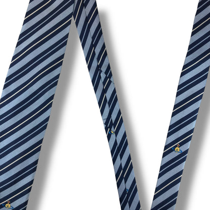 【7519】良品！ヴィヴィアン　ネクタイ　ブルー系　ストライプ柄