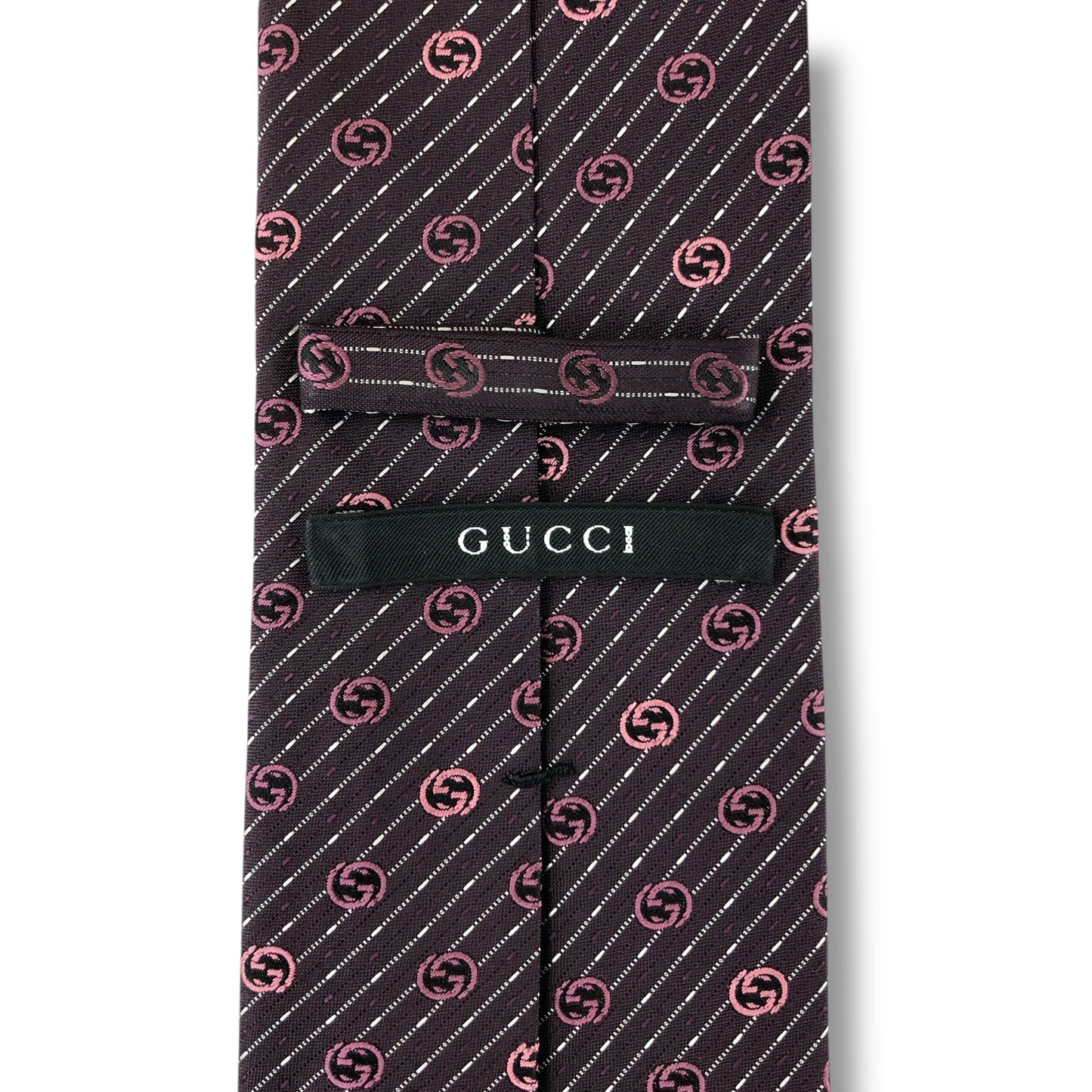 【7522】未使用に近い！グッチ　ネクタイ　赤紫系　インターロッキング