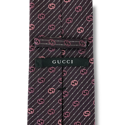 【7522】未使用に近い！グッチ　ネクタイ　赤紫系　インターロッキング