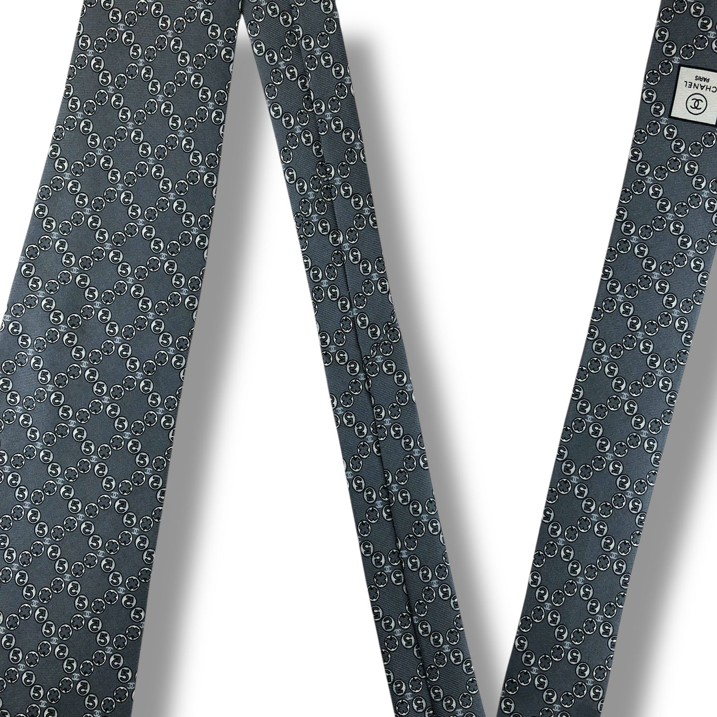 【7523】良品！シャネル　ネクタイ　グレー系