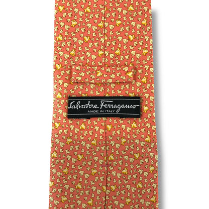 【7525】美品！サルヴァトーレフェラガモ　ネクタイ　オレンジ系　葉柄　カエル柄