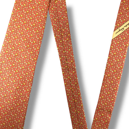 【7525】美品！サルヴァトーレフェラガモ　ネクタイ　オレンジ系　葉柄　カエル柄