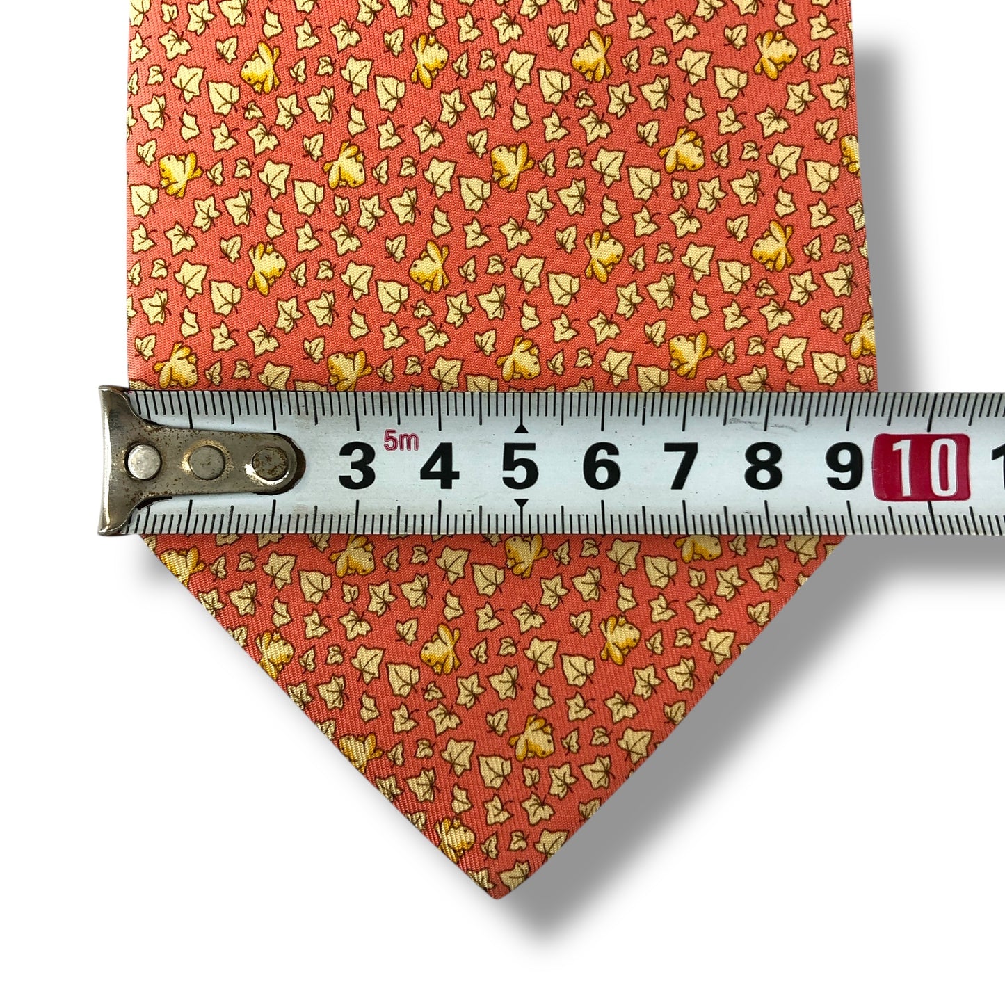 【7525】美品！サルヴァトーレフェラガモ　ネクタイ　オレンジ系　葉柄　カエル柄