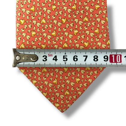 【7525】美品！サルヴァトーレフェラガモ　ネクタイ　オレンジ系　葉柄　カエル柄