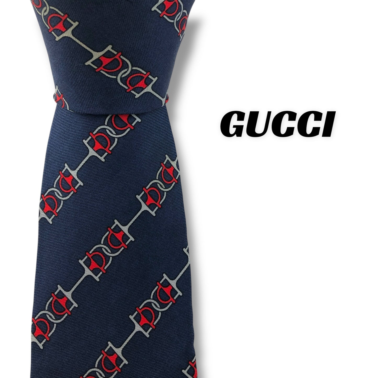 【7531】良品ー可品！グッチ　ネクタイ　ネイビー系