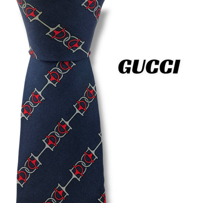 【7531】良品ー可品！グッチ　ネクタイ　ネイビー系