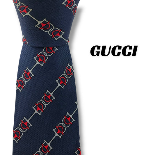 【7531】良品ー可品！グッチ　ネクタイ　ネイビー系