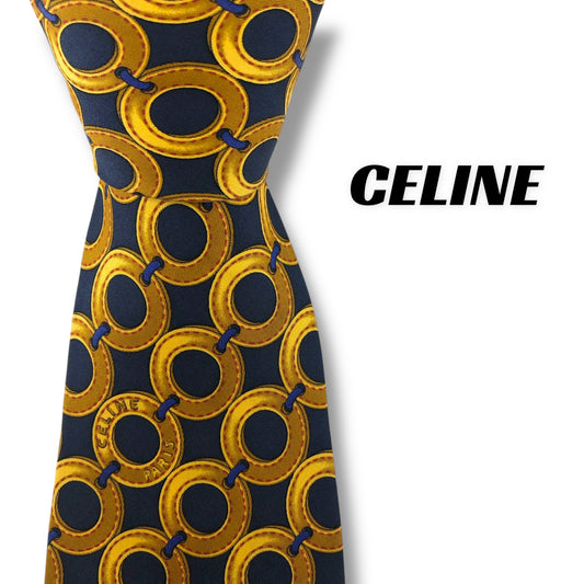【7532】良品！セリーヌ　ネクタイ　ゴールド系