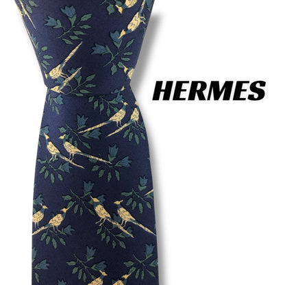 【7534】可品！エルメス　ネクタイ　ブルー系