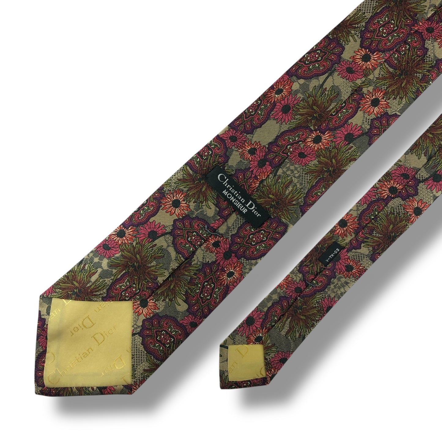 【7535】美品！クリスチャンディオール　ネクタイ　ベージュ系　花柄系