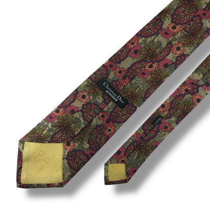 【7535】美品！クリスチャンディオール　ネクタイ　ベージュ系　花柄系