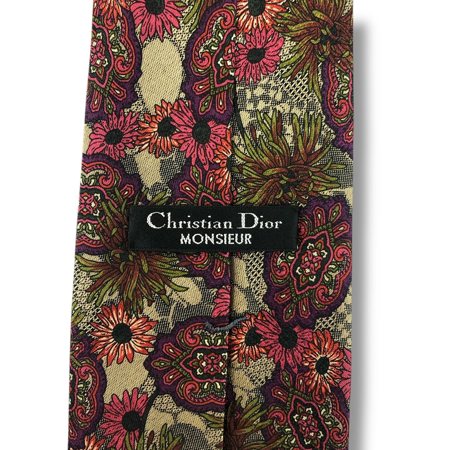 【7535】美品！クリスチャンディオール　ネクタイ　ベージュ系　花柄系