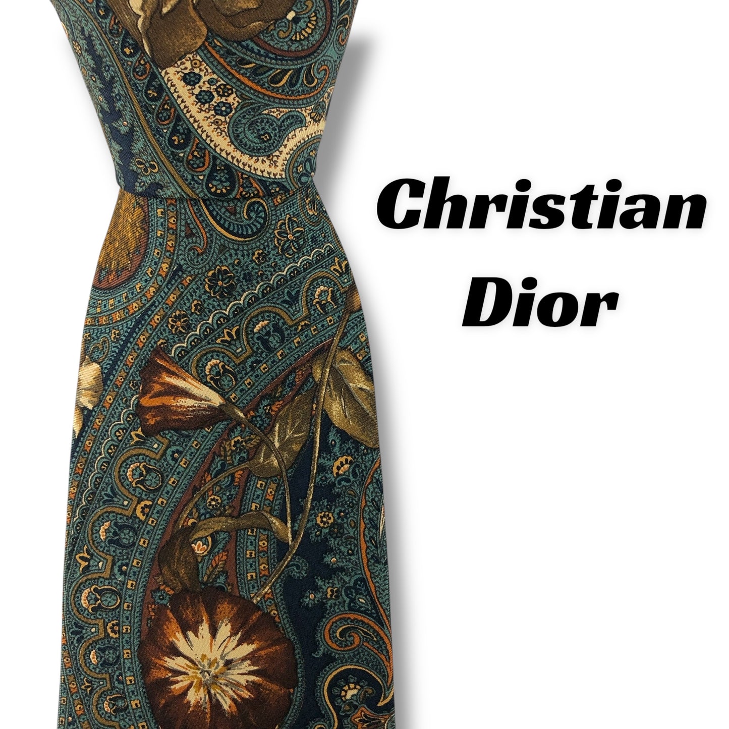 【7541】美品ー良品！クリスチャンディオール　ネクタイ　グリーン系