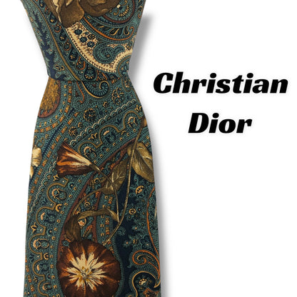 【7541】美品ー良品！クリスチャンディオール　ネクタイ　グリーン系