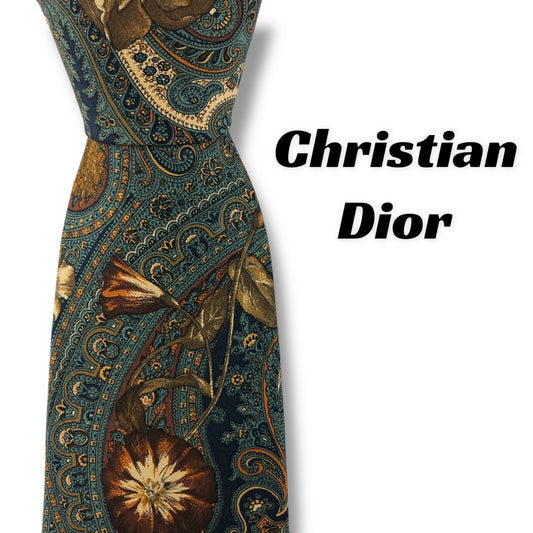 【7541】美品ー良品！クリスチャンディオール　ネクタイ　グリーン系