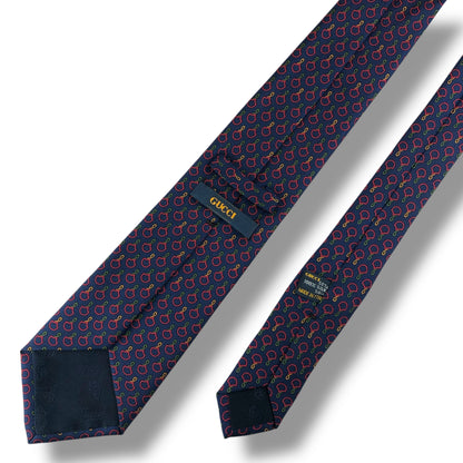 【7546】美品ー良品！グッチ　 ネクタイ　ネイビー系