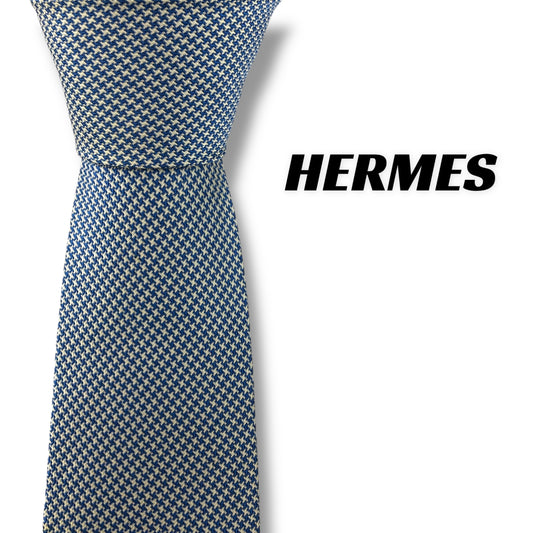 【7549】美品！エルメス　ネクタイ　水色系