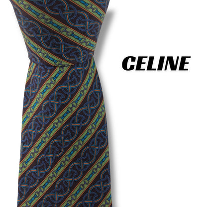 【7550】美品！セリーヌ　ネクタイ　ブルー系　グリーン系