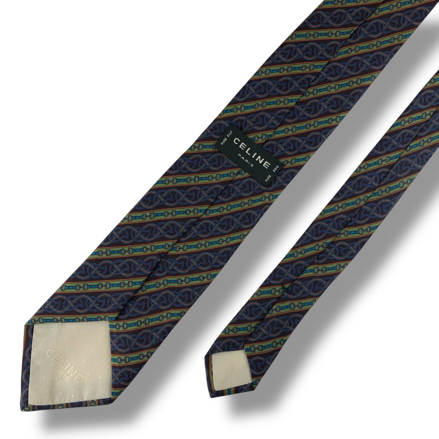 【7550】美品！セリーヌ　ネクタイ　ブルー系　グリーン系