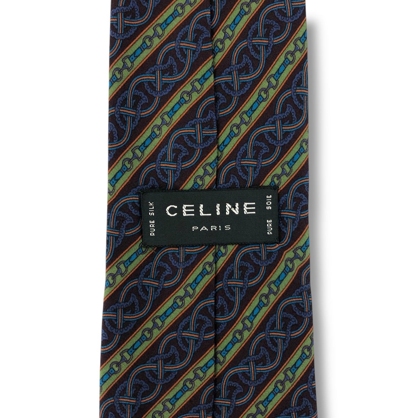 【7550】美品！セリーヌ　ネクタイ　ブルー系　グリーン系