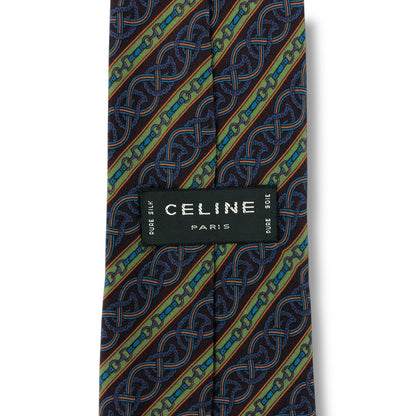【7550】美品！セリーヌ　ネクタイ　ブルー系　グリーン系
