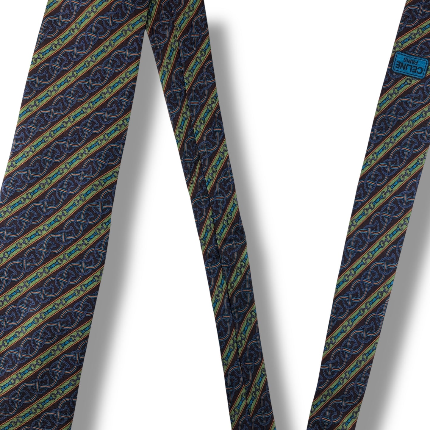 【7550】美品！セリーヌ　ネクタイ　ブルー系　グリーン系