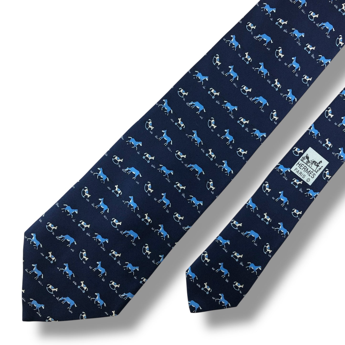 【7554】美品！エルメス　ネクタイ　ネイビー系　馬柄