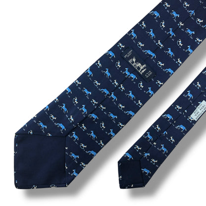 【7554】美品！エルメス　ネクタイ　ネイビー系　馬柄