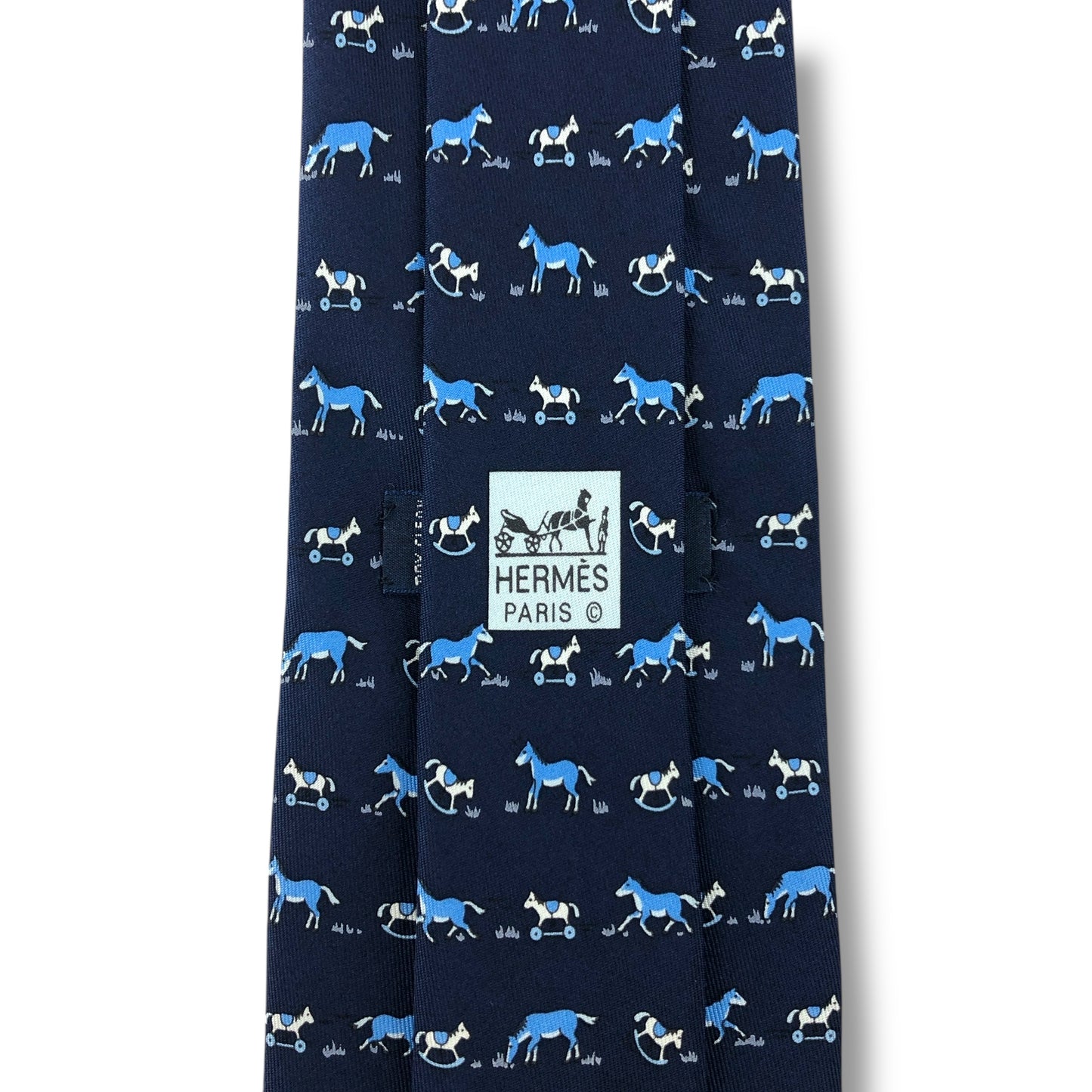 【7554】美品！エルメス　ネクタイ　ネイビー系　馬柄