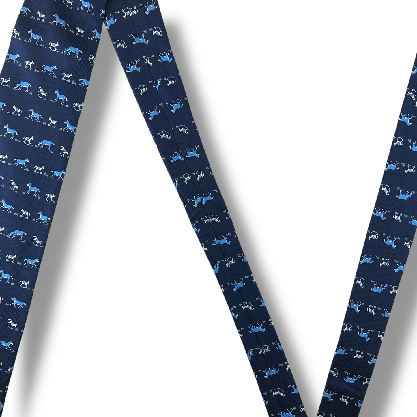 【7554】美品！エルメス　ネクタイ　ネイビー系　馬柄