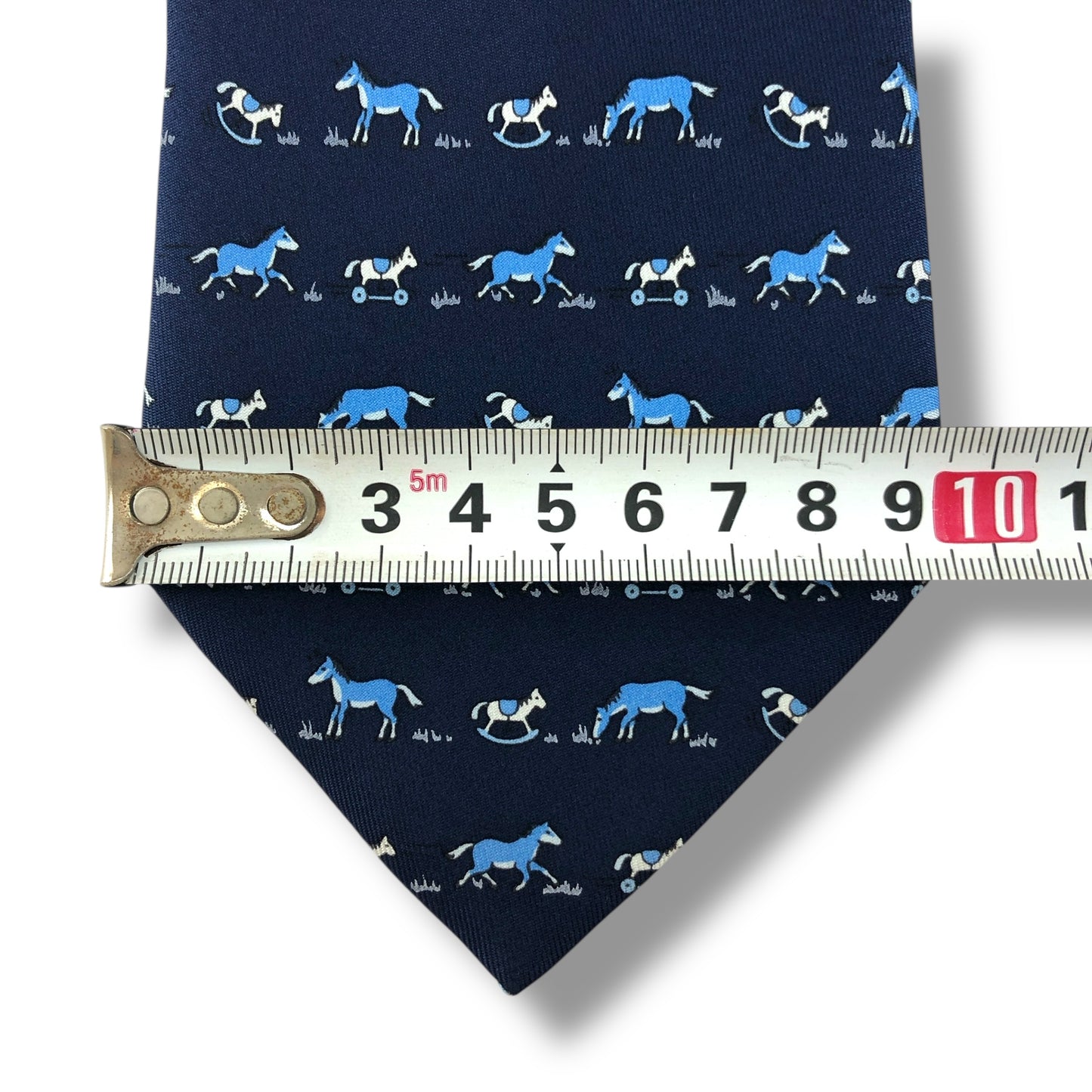 【7554】美品！エルメス　ネクタイ　ネイビー系　馬柄