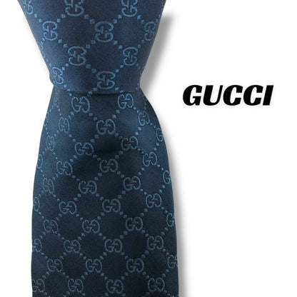 【7557】美品！グッチ　ネクタイ　ブルー系