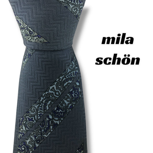 【7559】良品！ミラショーン　ネクタイ　グレーブルー系