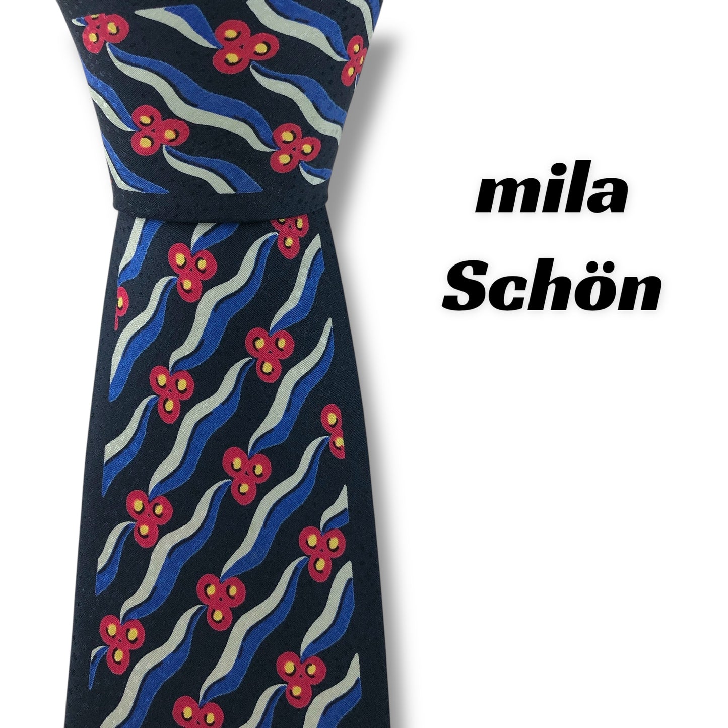 【7562】良品！ミラショーン　ネクタイ　ネイビー系