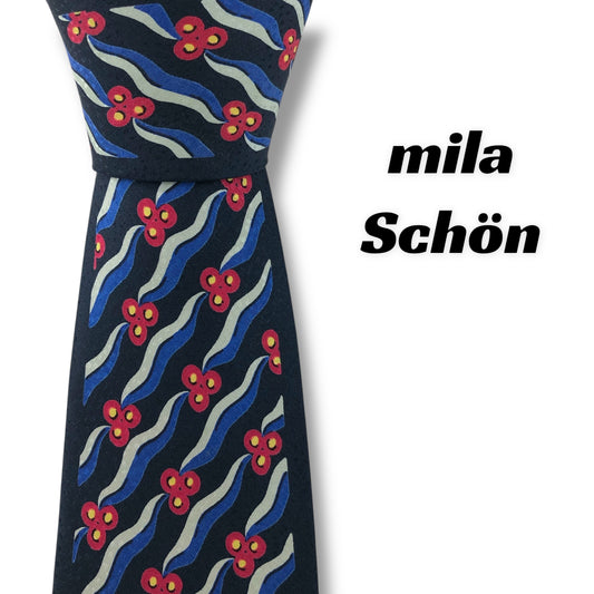 【7562】良品！ミラショーン　ネクタイ　ネイビー系