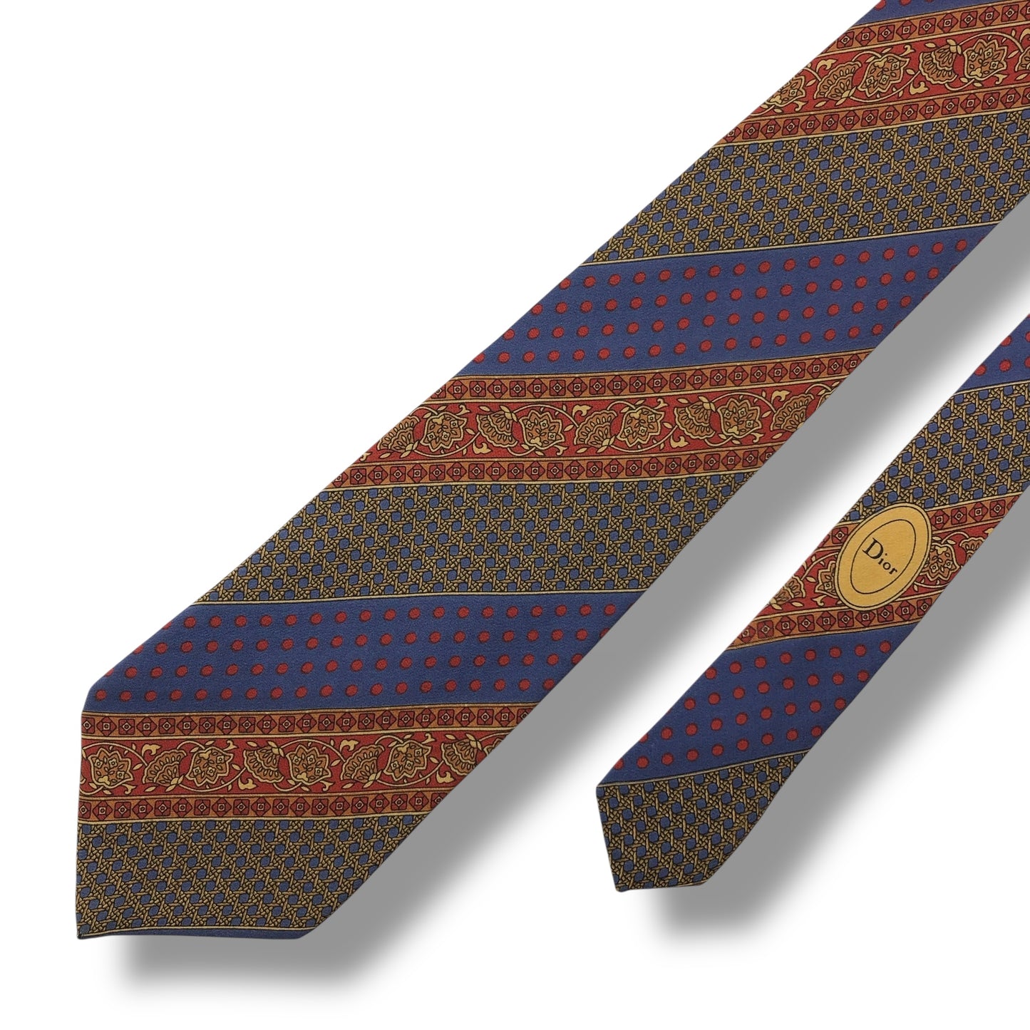 【7566】美品ー良品！クリスチャンディオール　ネクタイ　ブルー系　レッド系