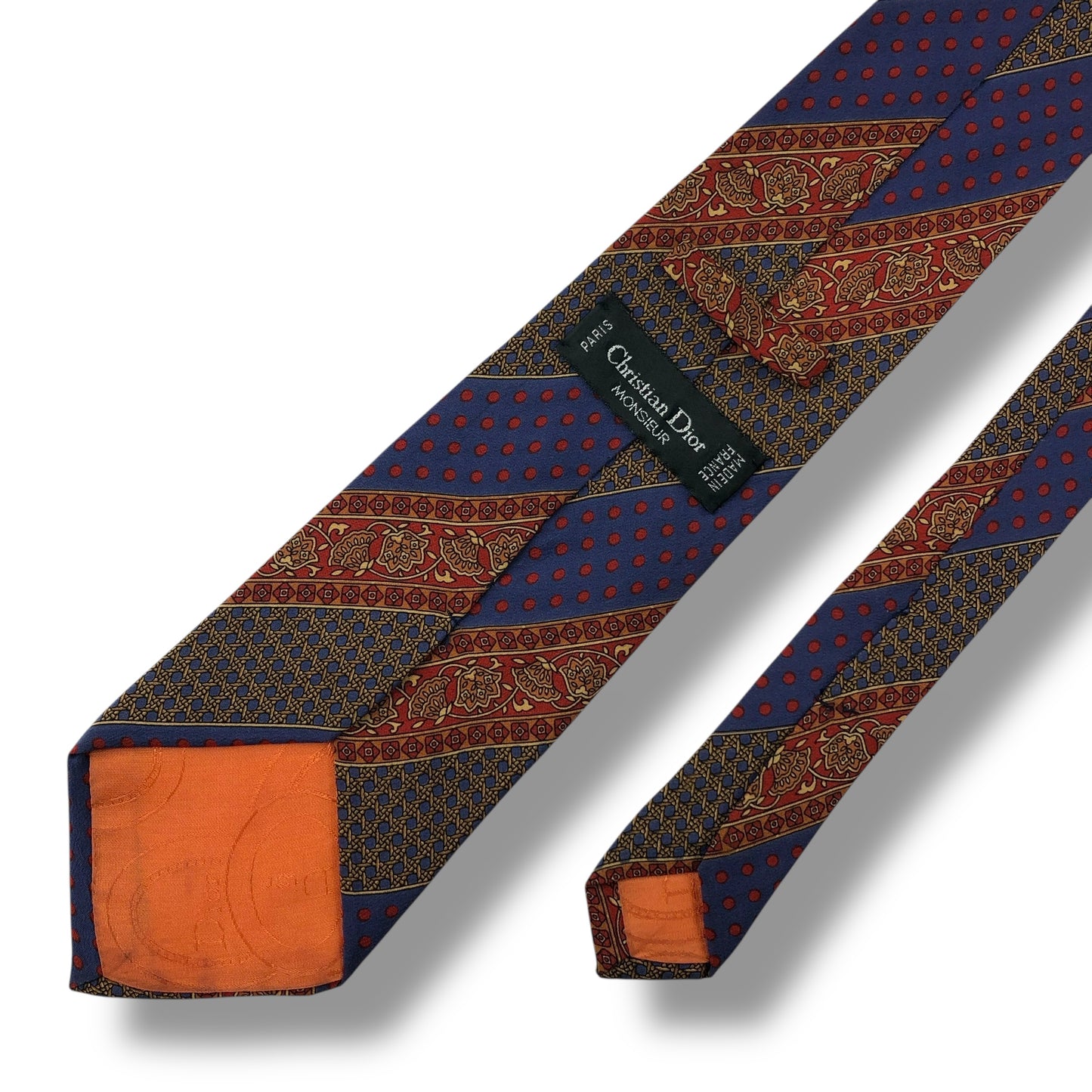 【7566】美品ー良品！クリスチャンディオール　ネクタイ　ブルー系　レッド系