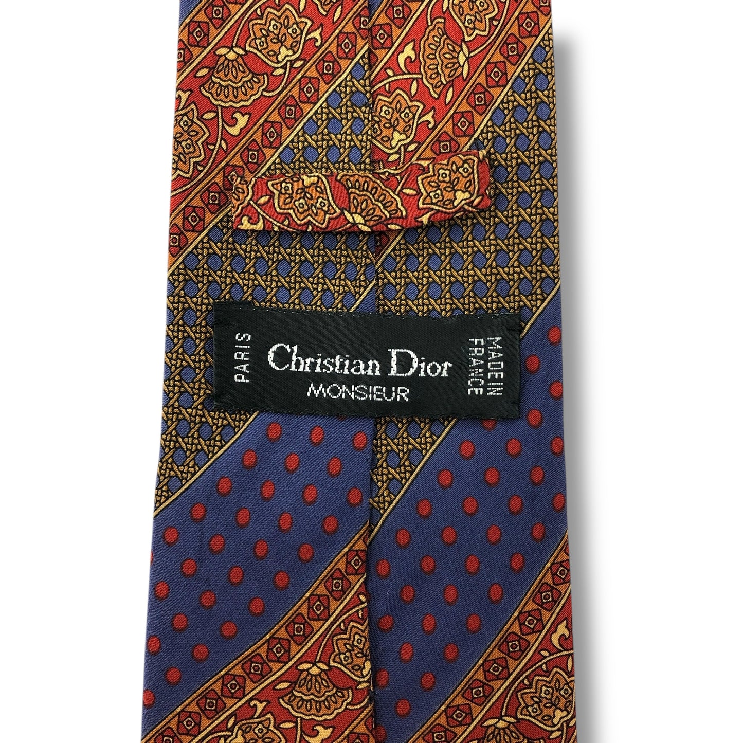 【7566】美品ー良品！クリスチャンディオール　ネクタイ　ブルー系　レッド系