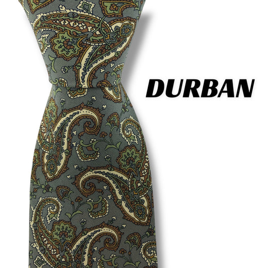 【7570】美品！ダーバン　ネクタイ　グリーン×グレー系