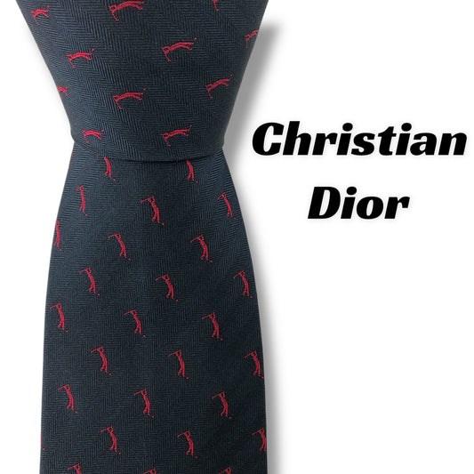 【7571】良品！ディオール　ネクタイ　ネイビー系　ゴルフ柄