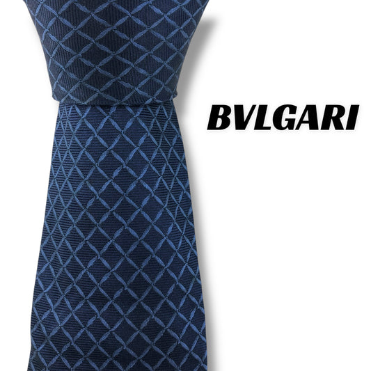 【7573】良品！ブルガリ　ネクタイ　ネイビー系