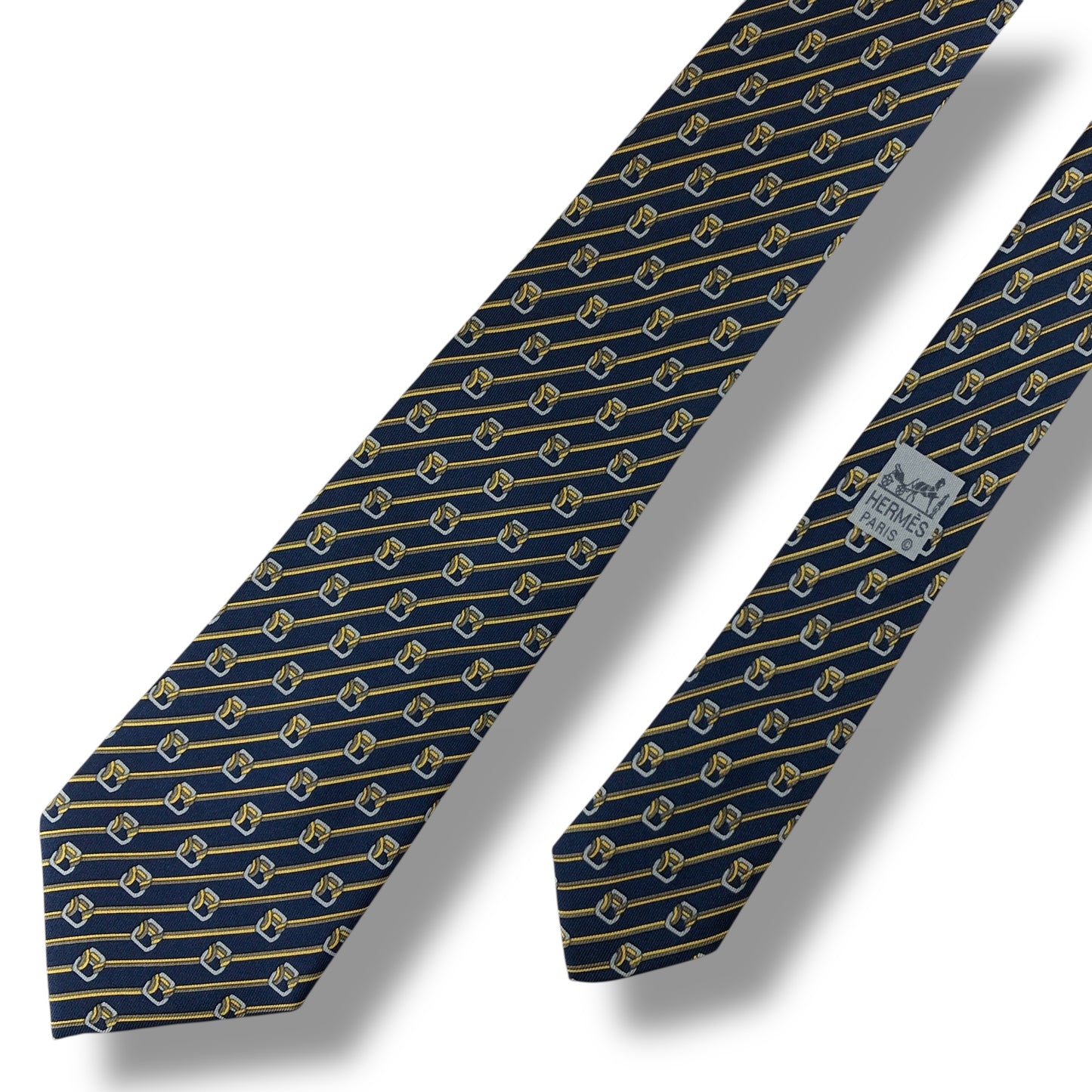 【7575】良品！エルメス　ネクタイ　ネイビー系