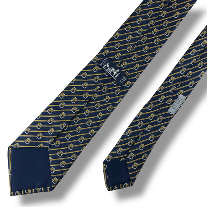 【7575】良品！エルメス　ネクタイ　ネイビー系