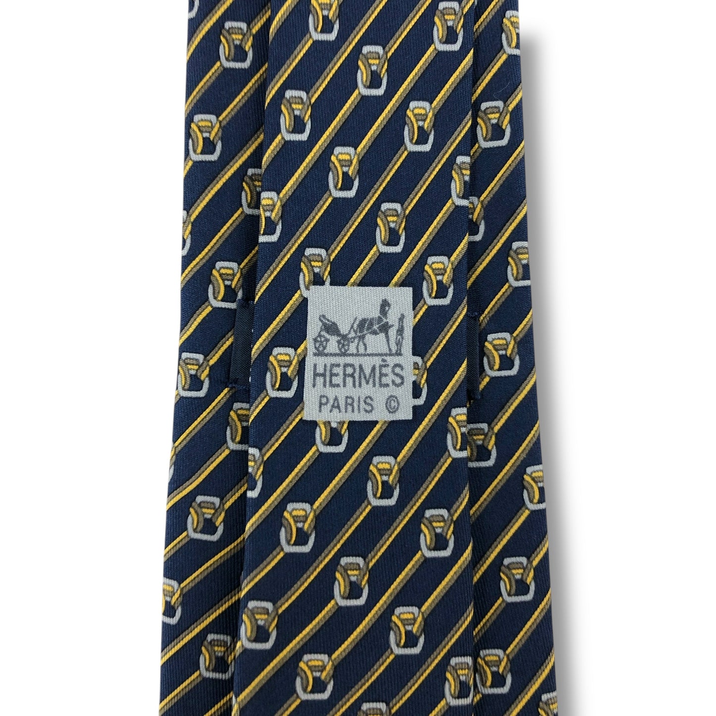 【7575】良品！エルメス　ネクタイ　ネイビー系