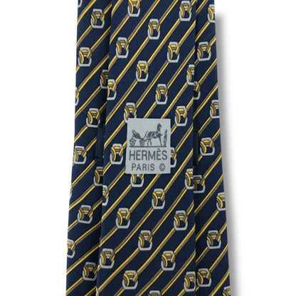 【7575】良品！エルメス　ネクタイ　ネイビー系
